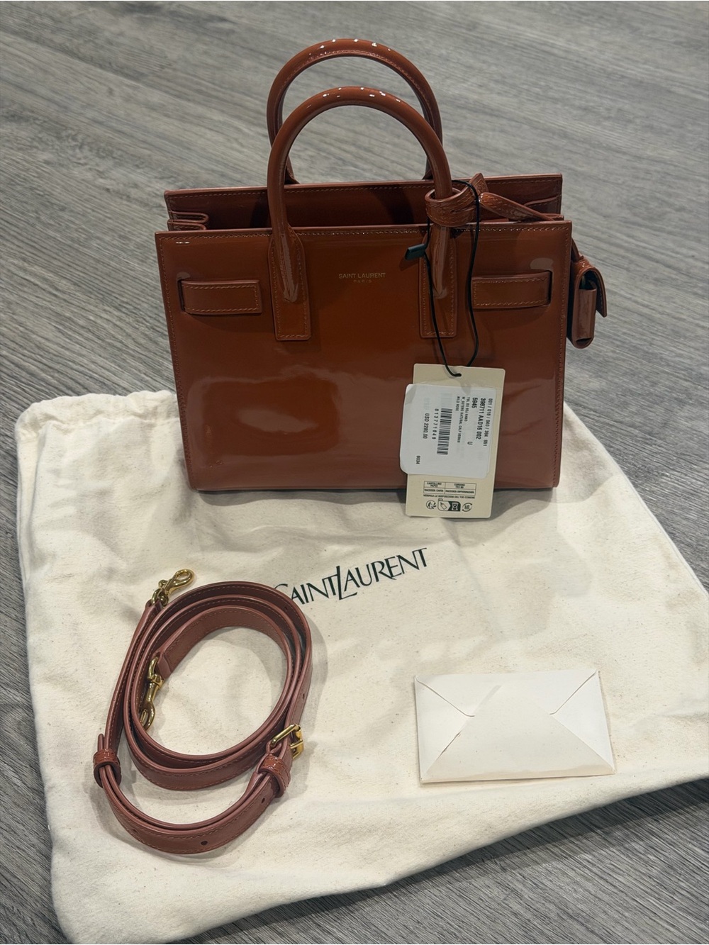 NWT Saint Laurent YSL Nano Sac de Jour Mild Rose Patent Leather Bag